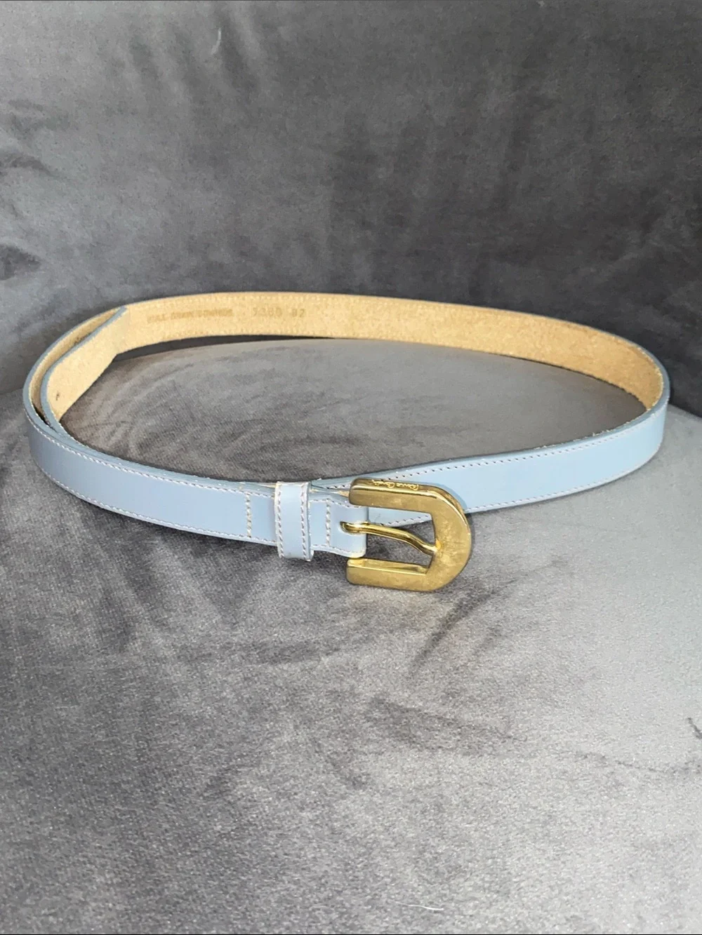 Vintage Pierre Cardin Leather Belt Light Gray Gold Buckle Skinny